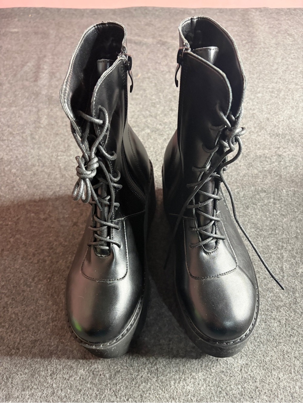 Women’s Black Lace-Up Platform Combat Boots - Picture 1 of 7